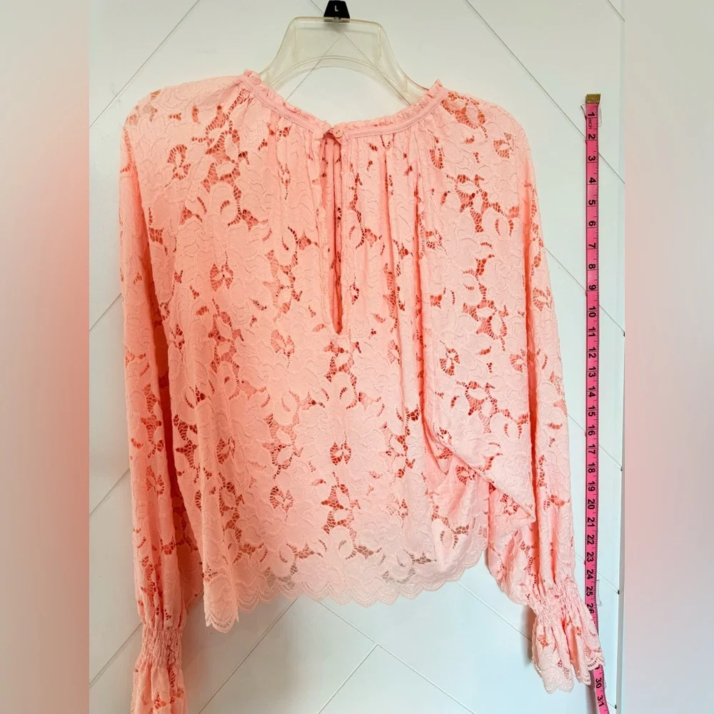 NWT Free People Olivia Lace Top blouse Edwardian sleeves Shirt XS powder pink
